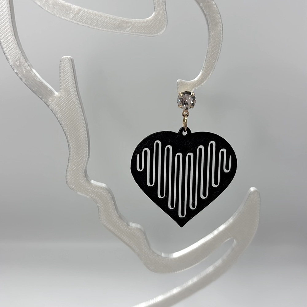 Black Heart Earrings with Gold Accents - Picture 3 of 4